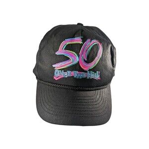 VTG 50th Birthday "50 Over The Hill"  Neon Text Black Snap Back Baseball Cap Hat